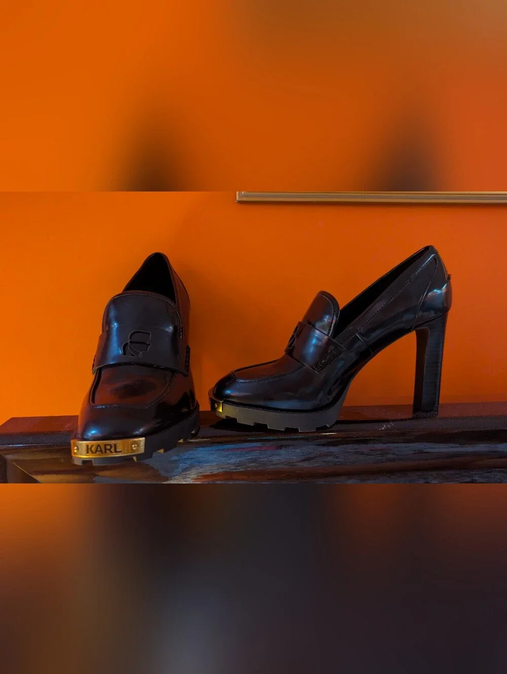 Karl Lagerfeld Black Patent Leather Heeled Loafers